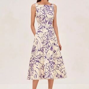 NEW WITH TAGS Alexis Floral Sleeveless Dress in Cream and  Purple